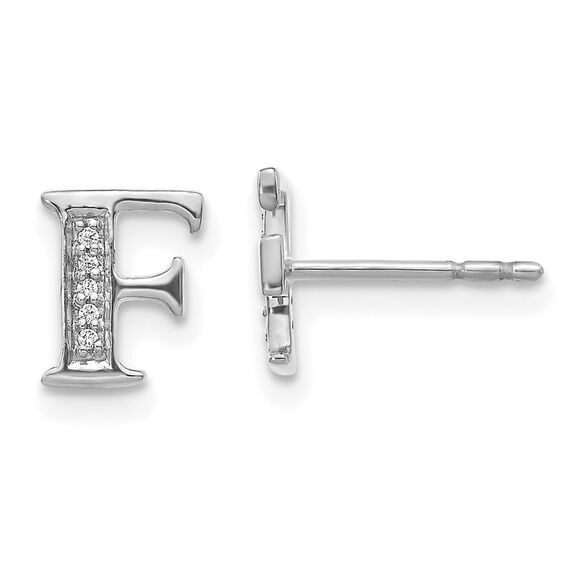 14k White Gold Diamond Initial F Earrings
